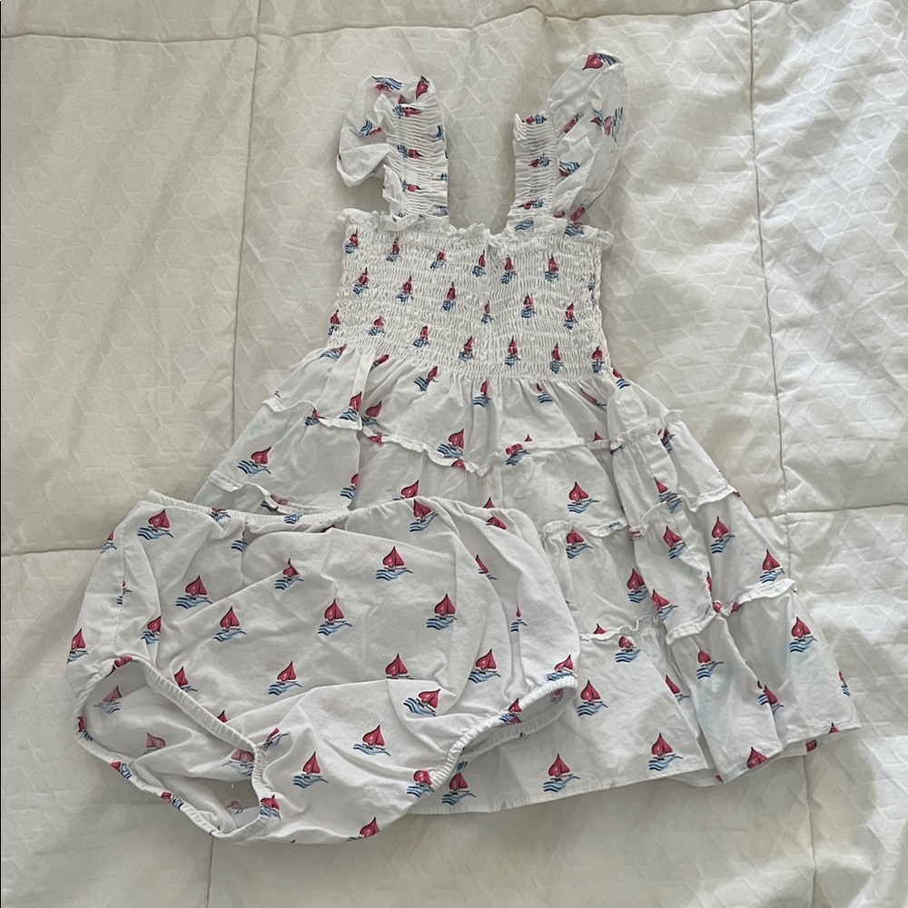 Hill House White and Red Sailboat Kids Dress